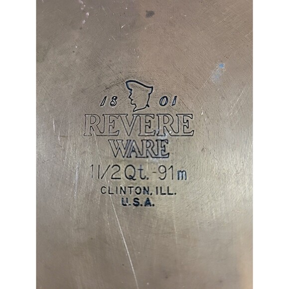 Revere Ware 1801  1 1/2 Quart Pot With Lid Copper Bottom Clinton‎ IL USA Vintage - Picture 4 of 4